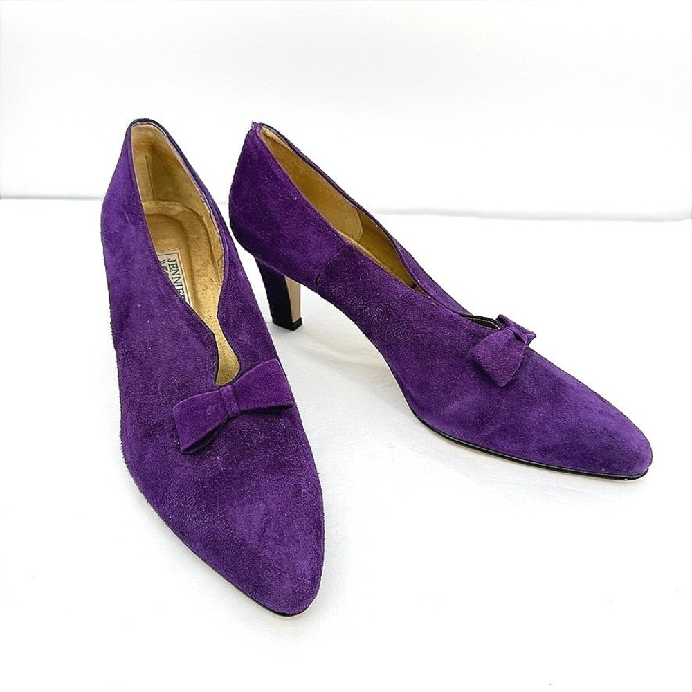 Jennifer Moore Pumps Purple Suede Bow Accent Vintage Dressy Heels Size 7.5